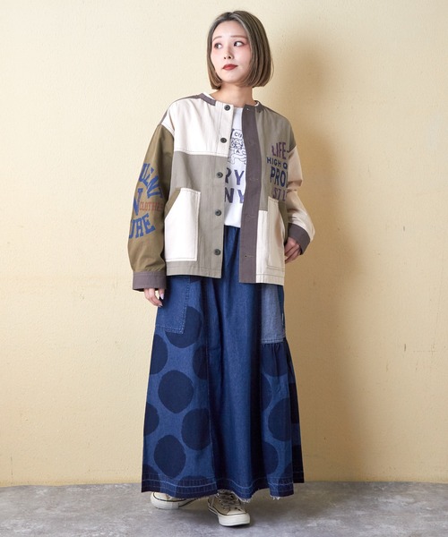 CUBE SUGAR（キューブシュガー）の「ツイル切替プリントノーカラージャケット（ノーカラージャケット・レディース・マルチ/カーキ/ブラック/ナチュラル・M）」の16枚目の写真