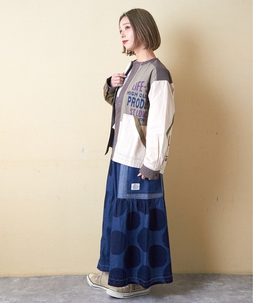 CUBE SUGAR（キューブシュガー）の「ツイル切替プリントノーカラージャケット（ノーカラージャケット・レディース・マルチ/カーキ/ブラック/ナチュラル・M）」の17枚目の写真