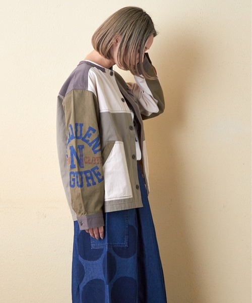 CUBE SUGAR（キューブシュガー）の「ツイル切替プリントノーカラージャケット（ノーカラージャケット・レディース・マルチ/カーキ/ブラック/ナチュラル・M）」の18枚目の写真