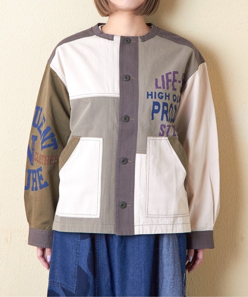 CUBE SUGAR（キューブシュガー）の「ツイル切替プリントノーカラージャケット（ノーカラージャケット・レディース・マルチ/カーキ/ブラック/ナチュラル・M）」の20枚目の写真