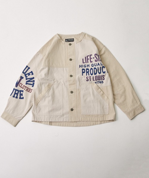 ツイル 切替 プリント ノーカラー ジャケット｜ファッション通販