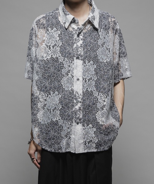 CASPER JOHN（キャスパージョン）の「Various loose shirts -high lace- /バリアスルーズシャツ -ハイレース-（シャツ/ブラウス・メンズ・ブラック系その他/ブルー/ホワイト×ブラック/ブラック/カーキ/ライトブルー/サックスブルー/ネイビー/オレンジ/ホワイト×グレー・X-SMALL/SMALL/MEDIUM/LARGE）」の2枚目の写真