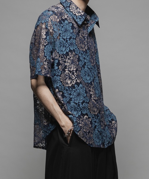 CASPER JOHN（キャスパージョン）の「Various loose shirts -high lace- /バリアスルーズシャツ -ハイレース-（シャツ/ブラウス・メンズ・ブラック系その他/ブルー/ホワイト×ブラック/ブラック/カーキ/ライトブルー/サックスブルー/ネイビー/オレンジ/ホワイト×グレー・X-SMALL/SMALL/MEDIUM/LARGE）」の6枚目の写真