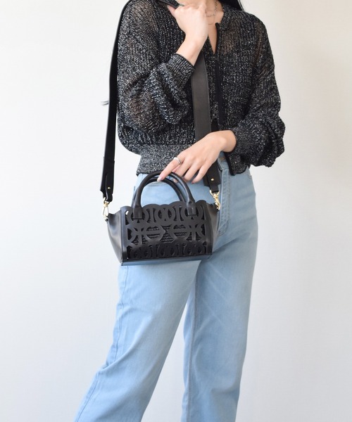 ANITA BILARDI（アニタビラルディ）の「【ANITA BILARDI】カットワークレザーミディアムサイズバッグ(Q56422)（ハンドバッグ・レディース・ベージュ/ブラック・ALL）」の13枚目の写真