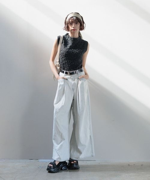 PAGEBOY（ページボーイ）の「フクレジャガードニットノースリーブ（Tシャツ/カットソー・レディース・ブラック/ホワイト系その他/グリーン系その他・FREE）」の4枚目の写真