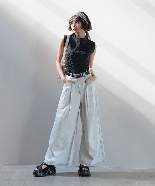 PAGEBOY（ページボーイ）の「フクレジャガードニットノースリーブ（Tシャツ/カットソー・レディース・ブラック/ホワイト系その他/グリーン系その他・FREE）」の5枚目の写真