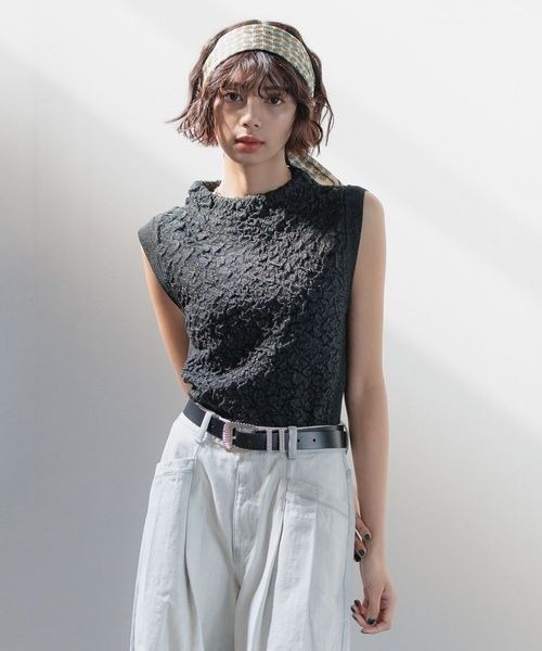 PAGEBOY（ページボーイ）の「フクレジャガードニットノースリーブ（Tシャツ/カットソー・レディース・ブラック/ホワイト系その他/グリーン系その他・FREE）」の7枚目の写真