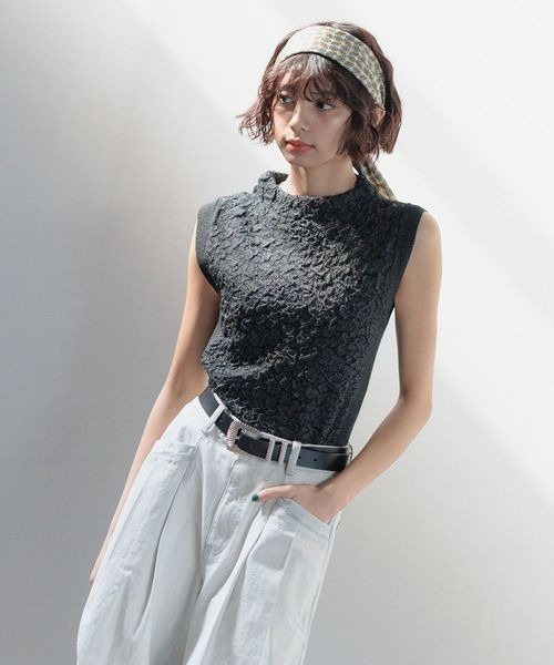 PAGEBOY（ページボーイ）の「フクレジャガードニットノースリーブ（Tシャツ/カットソー・レディース・ブラック/ホワイト系その他/グリーン系その他・FREE）」の8枚目の写真