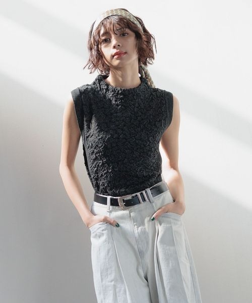 PAGEBOY（ページボーイ）の「フクレジャガードニットノースリーブ（Tシャツ/カットソー・レディース・ブラック/ホワイト系その他/グリーン系その他・FREE）」の9枚目の写真