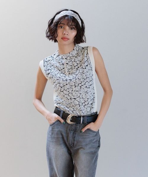 PAGEBOY（ページボーイ）の「フクレジャガードニットノースリーブ（Tシャツ/カットソー・レディース・ブラック/ホワイト系その他/グリーン系その他・FREE）」の13枚目の写真