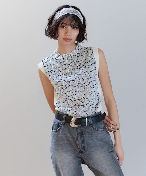 PAGEBOY（ページボーイ）の「フクレジャガードニットノースリーブ（Tシャツ/カットソー・レディース・ブラック/ホワイト系その他/グリーン系その他・FREE）」の14枚目の写真