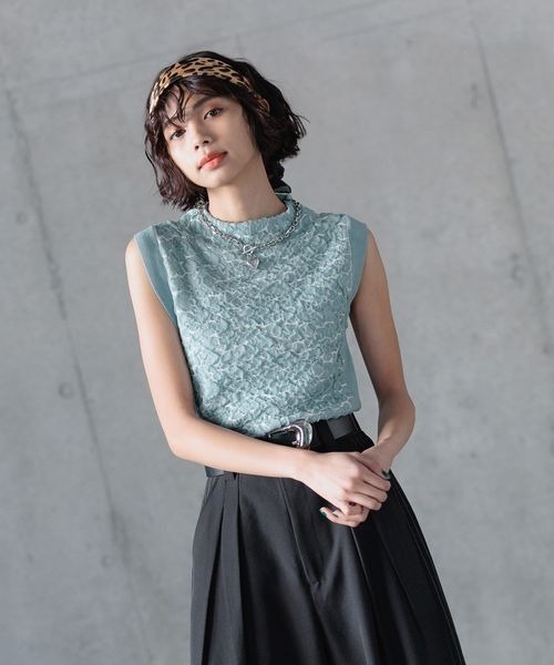 PAGEBOY（ページボーイ）の「フクレジャガードニットノースリーブ（Tシャツ/カットソー・レディース・ブラック/ホワイト系その他/グリーン系その他・FREE）」の18枚目の写真