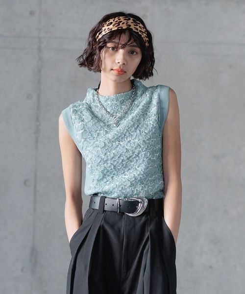 PAGEBOY（ページボーイ）の「フクレジャガードニットノースリーブ（Tシャツ/カットソー・レディース・ブラック/ホワイト系その他/グリーン系その他・FREE）」の19枚目の写真