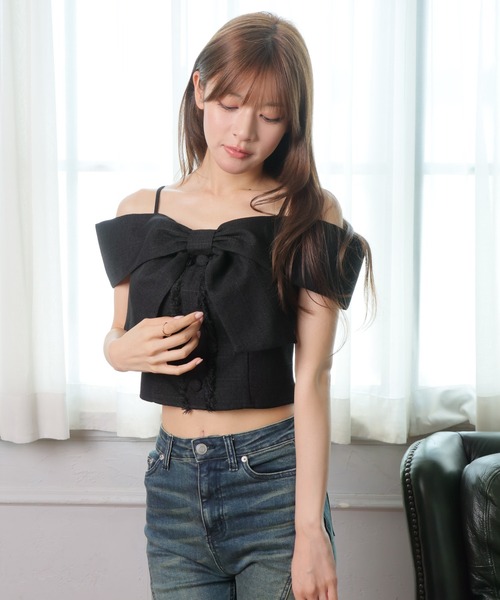 ツイードリボンオフショルトップス（シャツ/ブラウス）｜LIPSERVICE