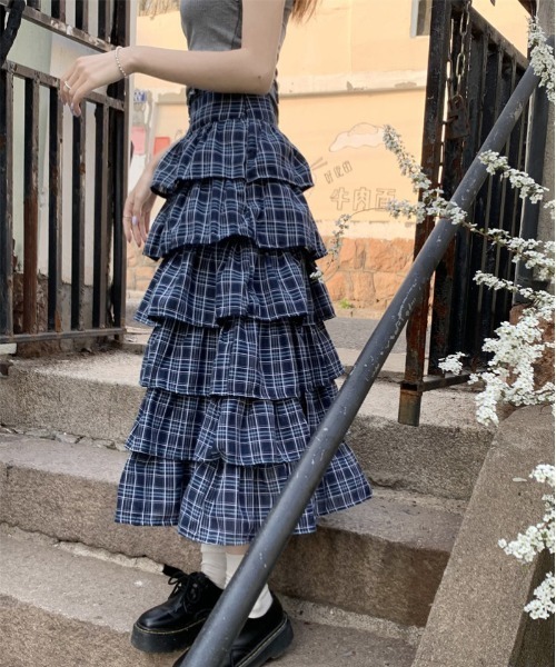 セール】WEGO/チェックティアードフリルロングスカート（スカート