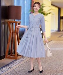 ネイビー」に該当するワンピース（ストライプ柄）ファッション通販