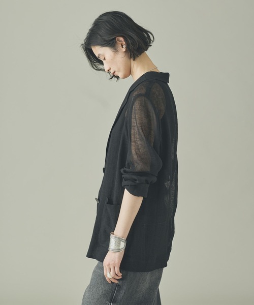 Curensology(カレンソロジー)の「Curensology(カレンソロジー)/リネンカラミシアージャケット(テーラードジャケット・レディース・ブラック/ホワイト/ベージュ・FREE)」の5枚目の写真