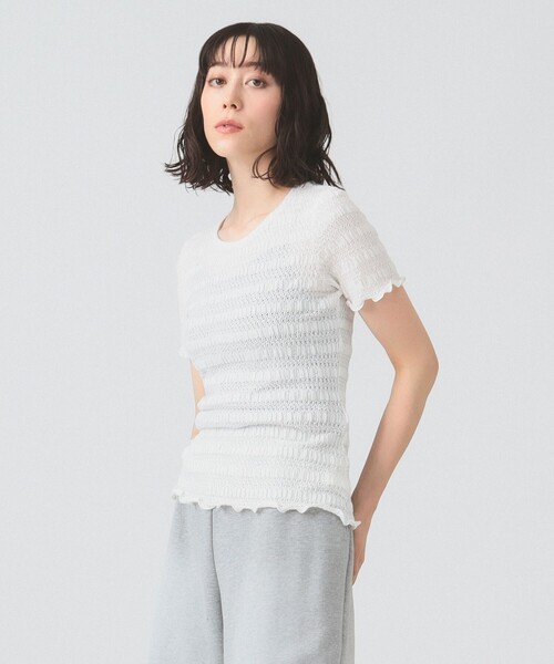 Ray BEAMS(レイビームス)の「シャーリング レース Tシャツ(Tシャツ/カットソー・レディース・オフホワイト/イエロー/ブラック・ONE SIZE)」の2枚目の写真