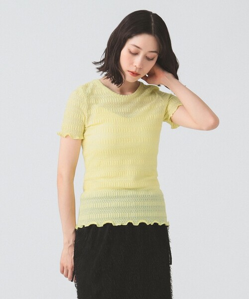 Ray BEAMS(レイビームス)の「シャーリング レース Tシャツ(Tシャツ/カットソー・レディース・オフホワイト/イエロー/ブラック・ONE SIZE)」の1枚目の写真