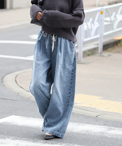WEB限定追加5》イージーデニムワイドパンツ（デニムパンツ
