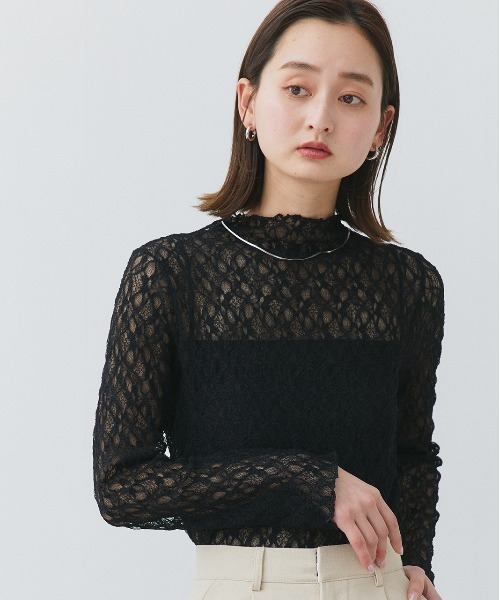 ad thie(アドティエ)の「ハイネック レースカットソー(Tシャツ/カットソー・レディース・ブラック/オフホワイト・FREE)」の12枚目の写真