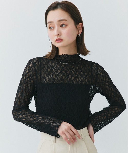 ad thie(アドティエ)の「ハイネック レースカットソー(Tシャツ/カットソー・レディース・ブラック/オフホワイト・FREE)」の6枚目の写真