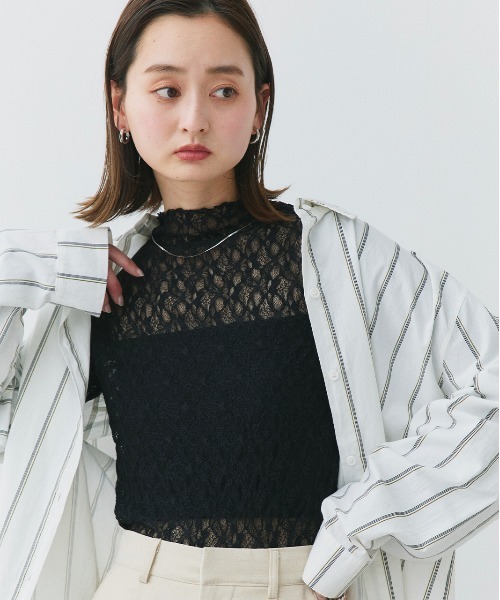 ad thie(アドティエ)の「ハイネック レースカットソー(Tシャツ/カットソー・レディース・ブラック/オフホワイト・FREE)」の8枚目の写真