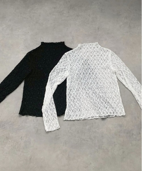 ad thie(アドティエ)の「ハイネック レースカットソー(Tシャツ/カットソー・レディース・ブラック/オフホワイト・FREE)」の4枚目の写真