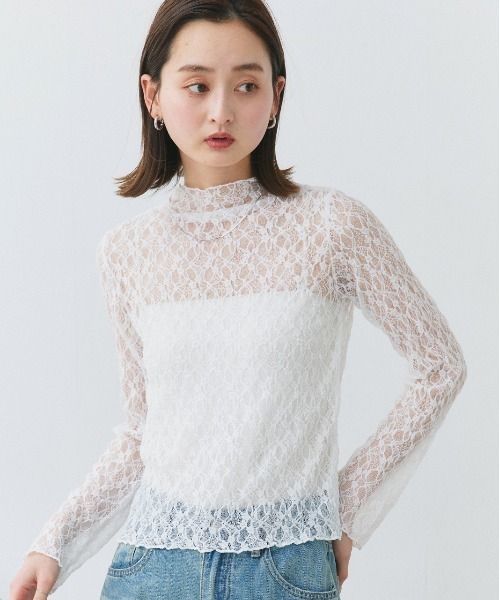 ad thie(アドティエ)の「ハイネック レースカットソー(Tシャツ/カットソー・レディース・ブラック/オフホワイト・FREE)」の14枚目の写真