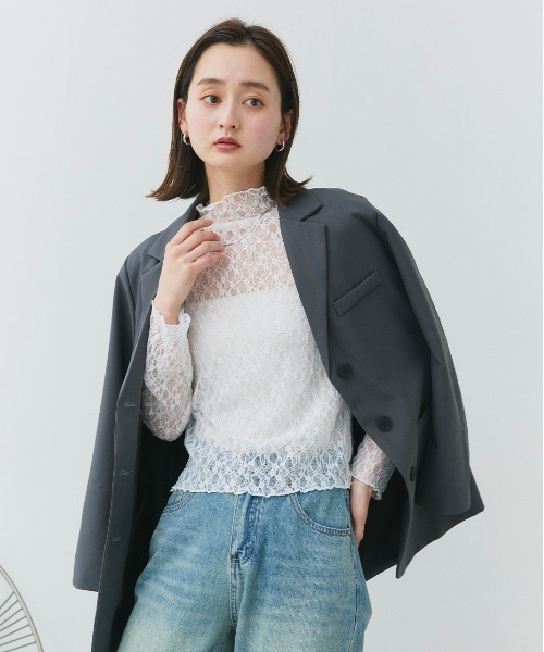 ad thie(アドティエ)の「ハイネック レースカットソー(Tシャツ/カットソー・レディース・ブラック/オフホワイト・FREE)」の22枚目の写真