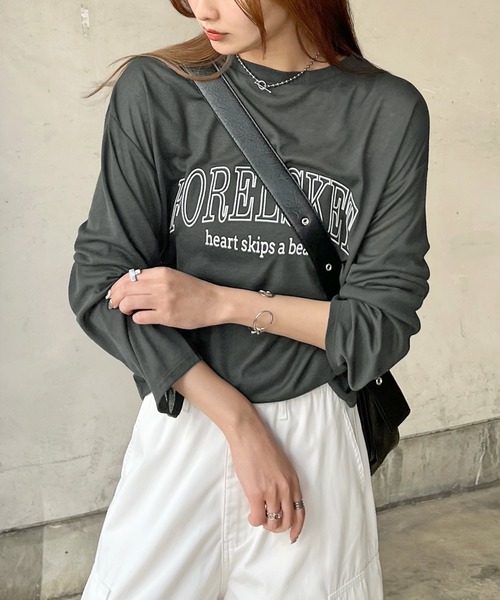Futier land(フューティアランド)の「シアーロゴプリントロンT(Tシャツ/カットソー・レディース・チャコールグレー/アイボリー/ライトブルー・MEDIUM)」の2枚目の写真