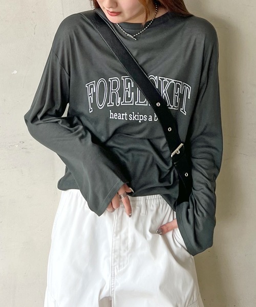 Futier land(フューティアランド)の「シアーロゴプリントロンT(Tシャツ/カットソー・レディース・チャコールグレー/アイボリー/ライトブルー・MEDIUM)」の4枚目の写真