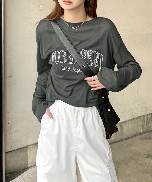 Futier land(フューティアランド)の「シアーロゴプリントロンT(Tシャツ/カットソー・レディース・チャコールグレー/アイボリー/ライトブルー・MEDIUM)」の7枚目の写真