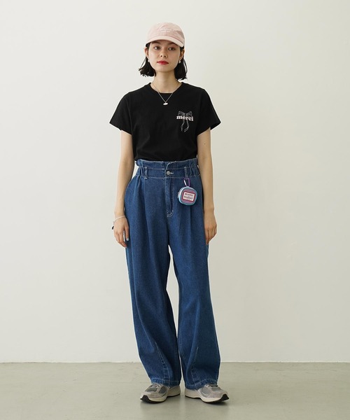 MILKFED.（ミルクフェド）の「MERCI RIBBON COMPACT S/S TEE（Tシャツ/カットソー・レディース・ブラック/ライトパープル/オフホワイト・M/S）」の8枚目の写真