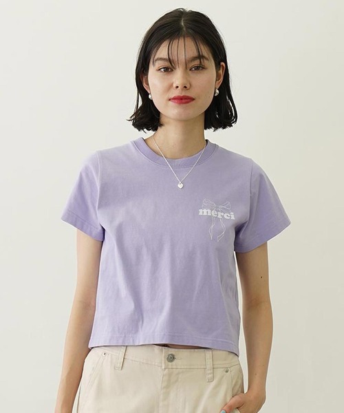 MILKFED.（ミルクフェド）の「MERCI RIBBON COMPACT S/S TEE（Tシャツ/カットソー・レディース・ブラック/ライトパープル/オフホワイト・M/S）」の14枚目の写真