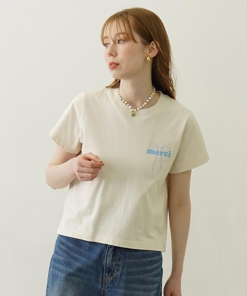 MILKFED.（ミルクフェド）の「MERCI RIBBON COMPACT S/S TEE（Tシャツ/カットソー・レディース・ブラック/ライトパープル/オフホワイト・M/S）」の21枚目の写真