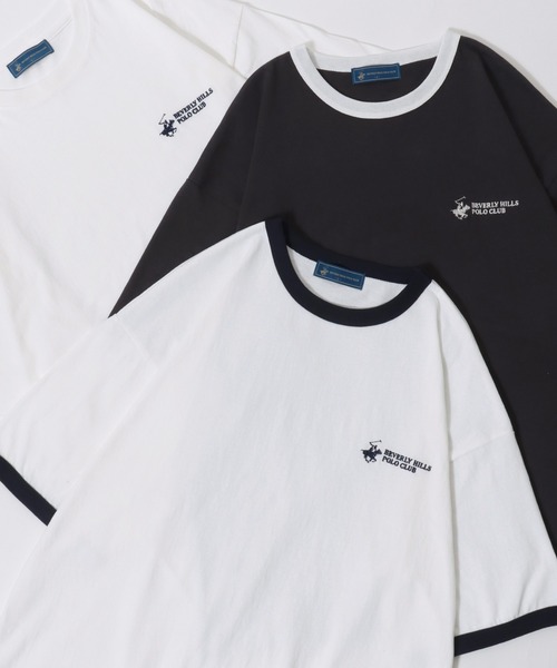 BEVERLY HILLS POLO CLUB（ビバリーヒルズポロクラブ）の「BEVERLY HILLS POLO CLUB/ビバリーヒルズポロクラブ オーバーサイズ ワンポイント刺繍 半袖Tシャツ リンガーTシャツ レディース メンズ（Tシャツ/カットソー・レディース・スミクロ/ネイビー/ブルー系その他/ホワイト/ホワイト系その他/ホワイト系その他3/ブラック系その他4/ブラック/ブラック系その他2/ブラック系その他/ホワイト系その他2/ブラック系その他3・M/L/LL）」の5枚目の写真