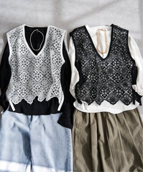 LBC（エルビーシー）の「レース2WAYベスト（ベスト・レディース・ブラック/ホワイト・M）」の10枚目の写真