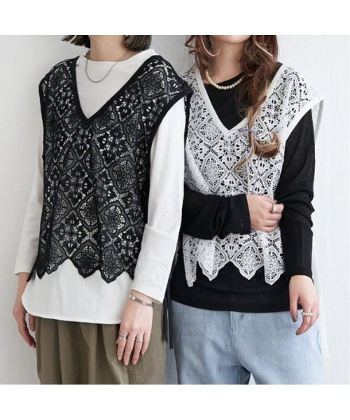 LBC（エルビーシー）の「レース2WAYベスト（ベスト・レディース・ブラック/ホワイト・M）」の13枚目の写真