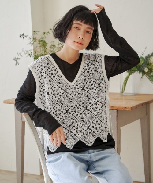 LBC（エルビーシー）の「レース2WAYベスト（ベスト・レディース・ブラック/ホワイト・M）」の3枚目の写真