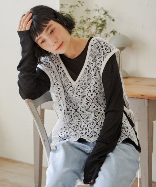 LBC（エルビーシー）の「レース2WAYベスト（ベスト・レディース・ブラック/ホワイト・M）」の4枚目の写真