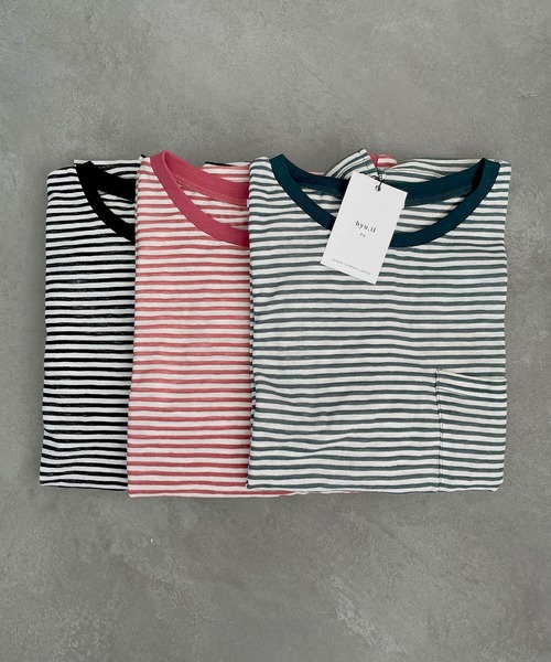 hyu,il(ヒュイル)の「シアーボーダープルオーバー(Tシャツ/カットソー・レディース・ブラック/グリーン/ピンク・FREE)」の5枚目の写真