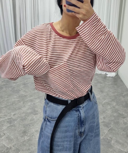 hyu,il(ヒュイル)の「シアーボーダープルオーバー(Tシャツ/カットソー・レディース・ブラック/グリーン/ピンク・FREE)」の18枚目の写真