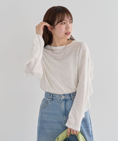 Sugar spoon(シュガースプーン)の「・SUGAR SPOON ラッフルスリーブロンTEE(Tシャツ/カットソー・レディース・ブラック/グレイッシュベージュ/ピンクベージュ/オフホワイト/ライトグレー・FREE)」の6枚目の写真