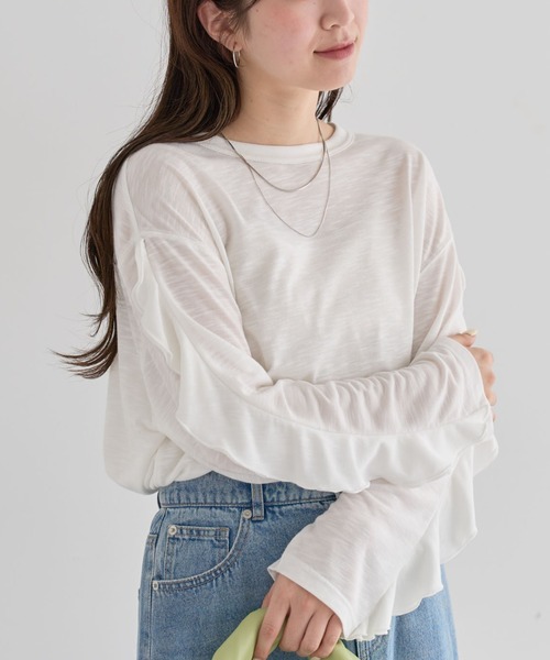 Sugar spoon(シュガースプーン)の「・SUGAR SPOON ラッフルスリーブロンTEE(Tシャツ/カットソー・レディース・ブラック/グレイッシュベージュ/ピンクベージュ/オフホワイト/ライトグレー・FREE)」の2枚目の写真