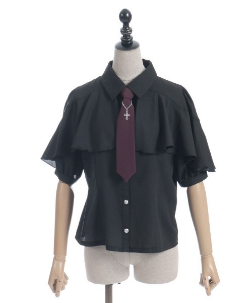 axes femme POETIQUE（アクシーズファムポエティック）の「タイ付ラッフルフリル半袖ブラウス（シャツ/ブラウス・レディース・ホワイト/グレー/ブラック・MEDIUM）」の12枚目の写真