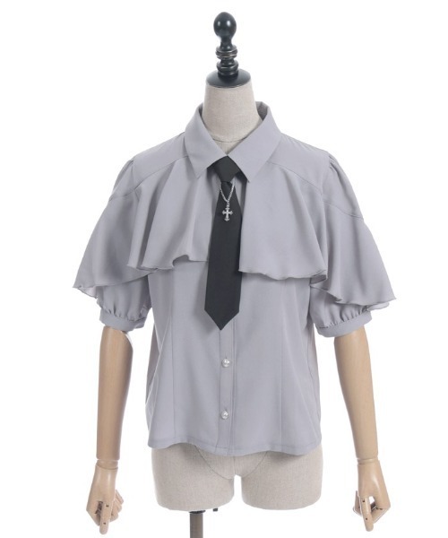 axes femme POETIQUE（アクシーズファムポエティック）の「タイ付ラッフルフリル半袖ブラウス（シャツ/ブラウス・レディース・ホワイト/グレー/ブラック・MEDIUM）」の20枚目の写真