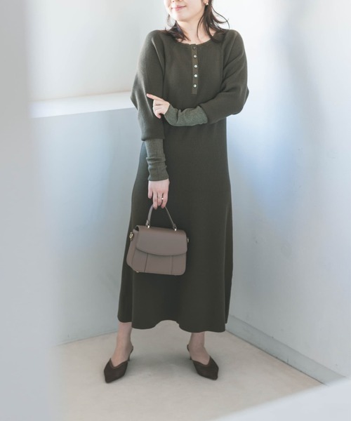COHINA(コヒナ)の「ラメシアースリーブニットワンピース 【低身長・小柄女性】(ワンピース・レディース・グレー/ブラウン/グリーン・REGULAR/SHORT)」の3枚目の写真