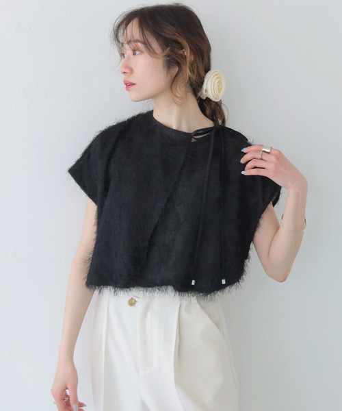CLEIO(クレイオ)の「【CLEIO】フリンジジョーゼットレイヤード半袖ブラウス FRINGE GEORGETTE LAYERED BLOUSE/940-13604(Tシャツ/カットソー・レディース・ブラック/ホワイト・FREE)」の1枚目の写真