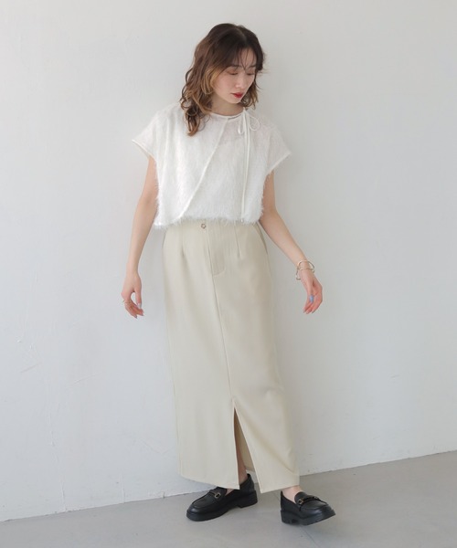 CLEIO(クレイオ)の「【CLEIO】フリンジジョーゼットレイヤード半袖ブラウス FRINGE GEORGETTE LAYERED BLOUSE/940-13604(Tシャツ/カットソー・レディース・ブラック/ホワイト・FREE)」の8枚目の写真